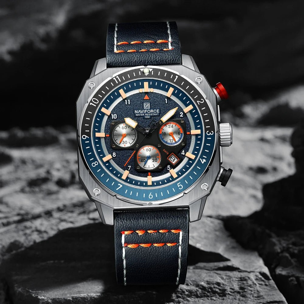 NAVIFORCE Top Brand Luxury Watch Fashion Quartz Men's Wrist Watch Relogio Masculino Leather Band Multifunctional Man Watches - Tara's Tiny Treasures
