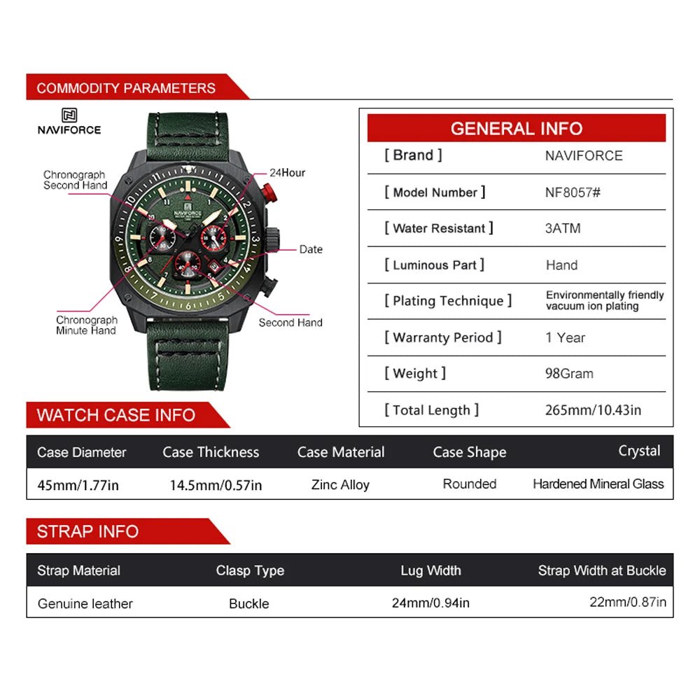 NAVIFORCE Top Brand Luxury Watch Fashion Quartz Men's Wrist Watch Relogio Masculino Leather Band Multifunctional Man Watches - Tara's Tiny Treasures