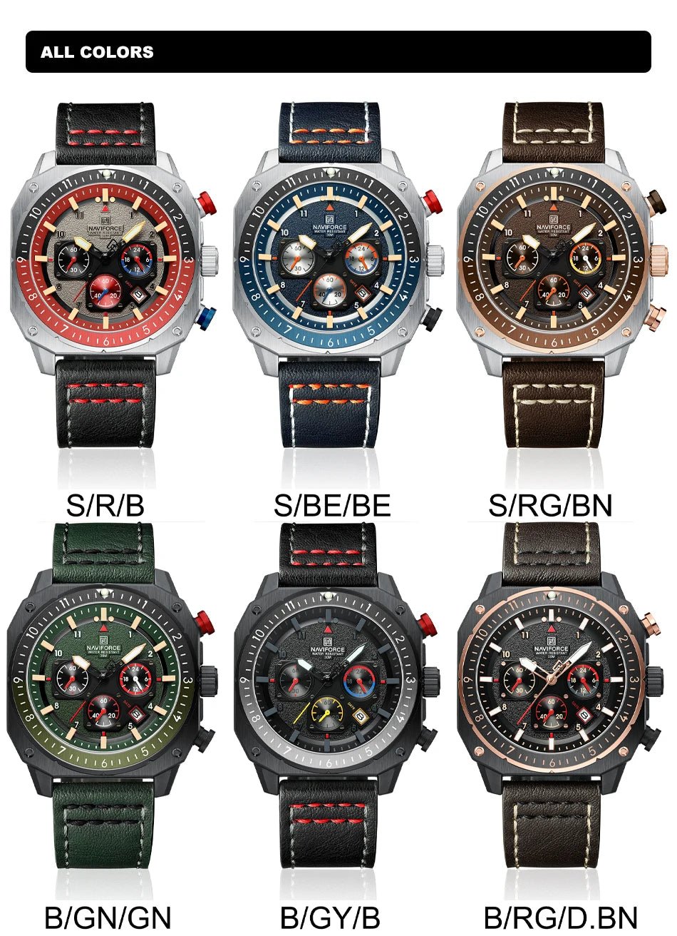 NAVIFORCE Top Brand Luxury Watch Fashion Quartz Men's Wrist Watch Relogio Masculino Leather Band Multifunctional Man Watches - Tara's Tiny Treasures