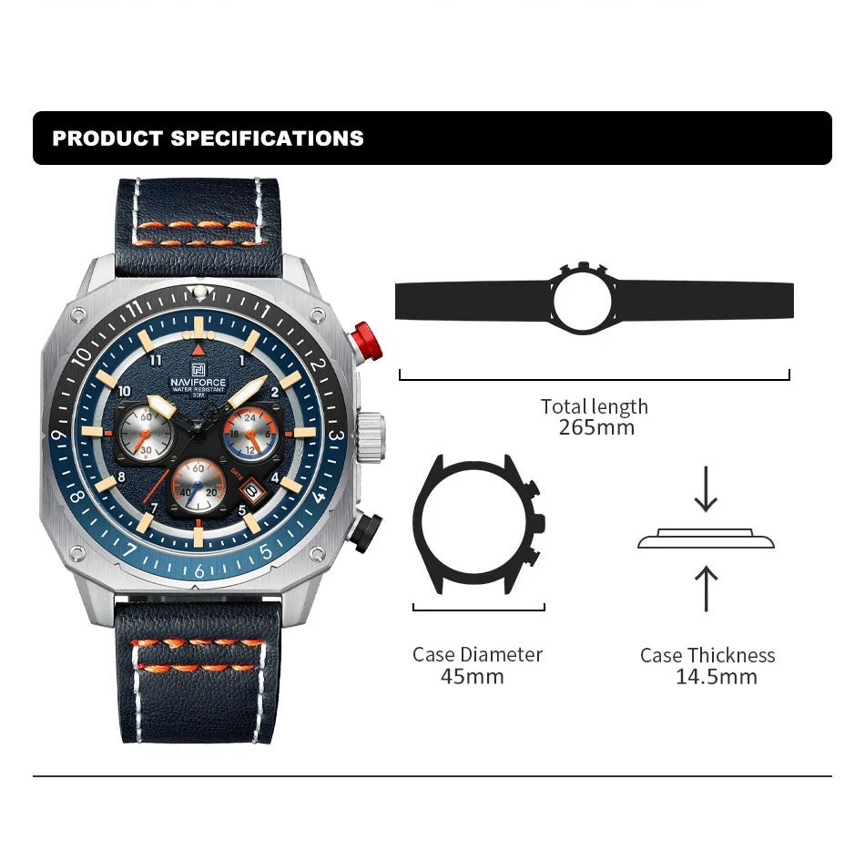 NAVIFORCE Top Brand Luxury Watch Fashion Quartz Men's Wrist Watch Relogio Masculino Leather Band Multifunctional Man Watches - Tara's Tiny Treasures