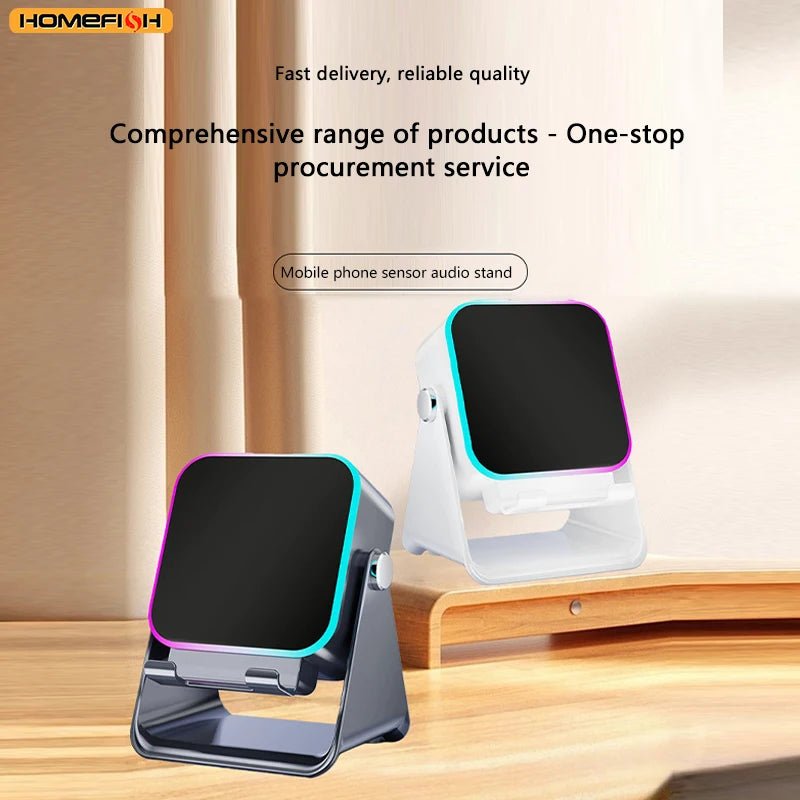 NEW 5 In 1 Auto-induction Wireless Induction Speaker 8 Mode RGB Light Phone Stand Surround Sound Portable Bluetooth Phone Holder - Tara's Tiny Treasures