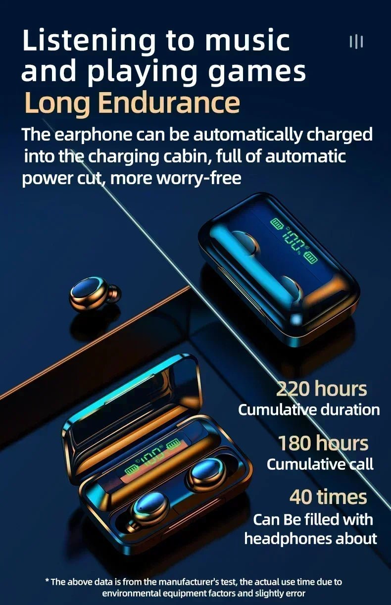New Bluetooth Headphones 9D Stereo High Bass Sport Earphones Handfree Touch Control Tws Wireless Earbuds Waterproof Headset - Tara's Tiny Treasures