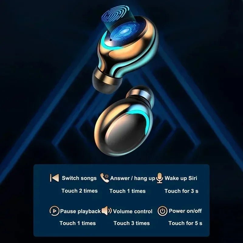 New Bluetooth Headphones 9D Stereo High Bass Sport Earphones Handfree Touch Control Tws Wireless Earbuds Waterproof Headset - Tara's Tiny Treasures