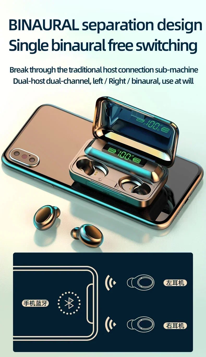 New Bluetooth Headphones 9D Stereo High Bass Sport Earphones Handfree Touch Control Tws Wireless Earbuds Waterproof Headset - Tara's Tiny Treasures
