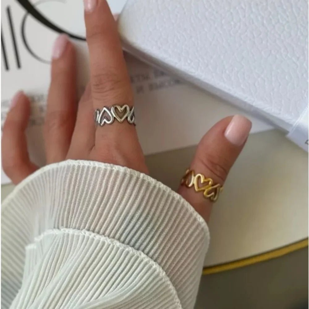 New index finger, middle finger, geometric shape, heart-shaped open ring, personalized ins, trendy, Japanese and Korean, simple - Tara's Tiny Treasures