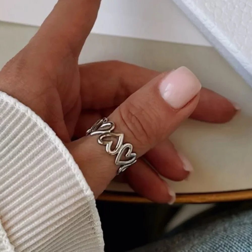 New index finger, middle finger, geometric shape, heart-shaped open ring, personalized ins, trendy, Japanese and Korean, simple - Tara's Tiny Treasures