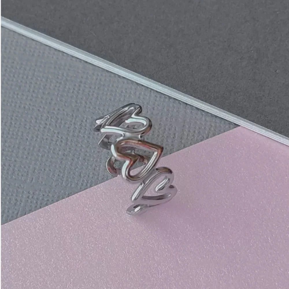 New index finger, middle finger, geometric shape, heart-shaped open ring, personalized ins, trendy, Japanese and Korean, simple - Tara's Tiny Treasures