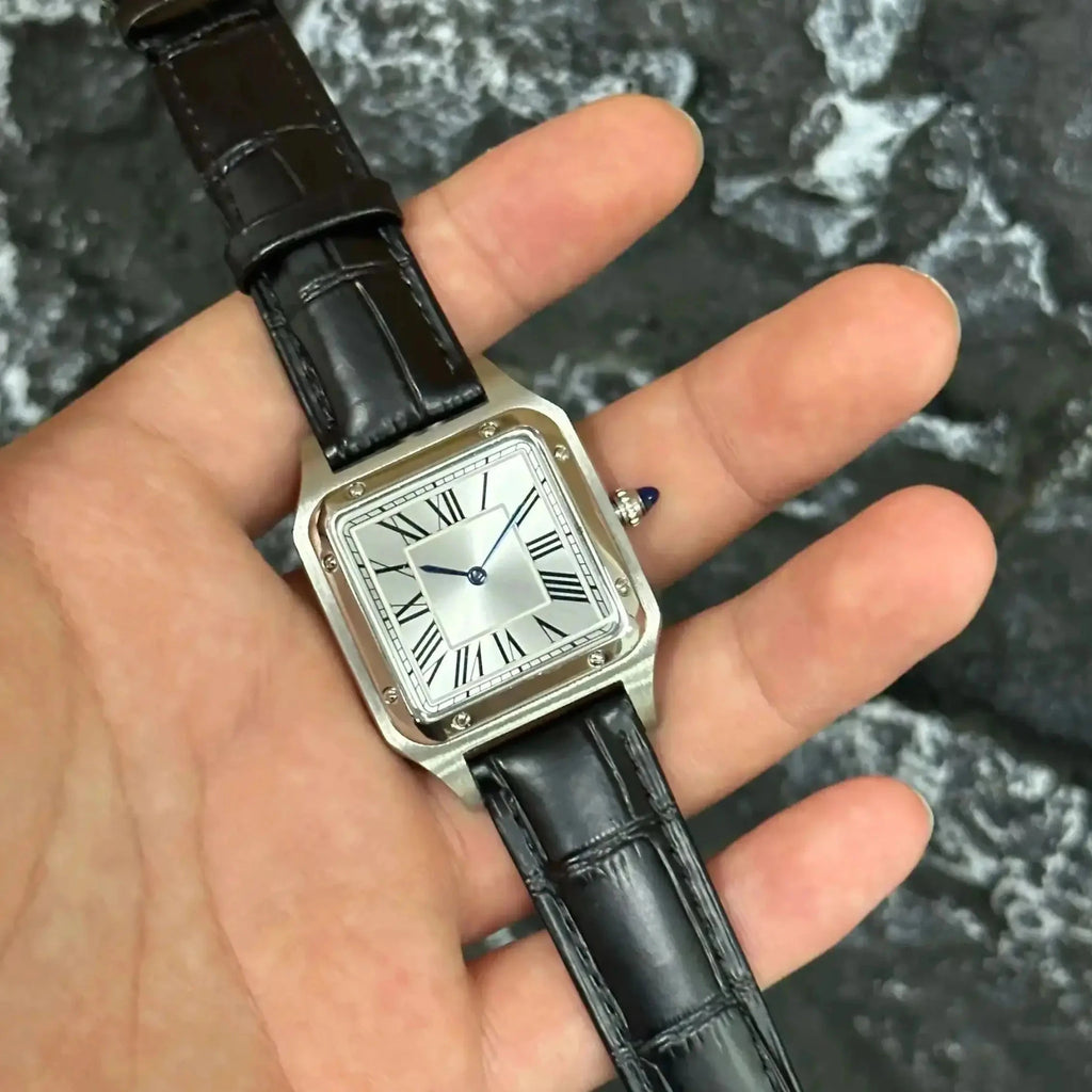 New Luxury Men's Quartz Watch Square Roman Numeral Dial Trendy Casual Business Watch Leather Strap Japanese Movement Stainless - Tara's Tiny Treasures
