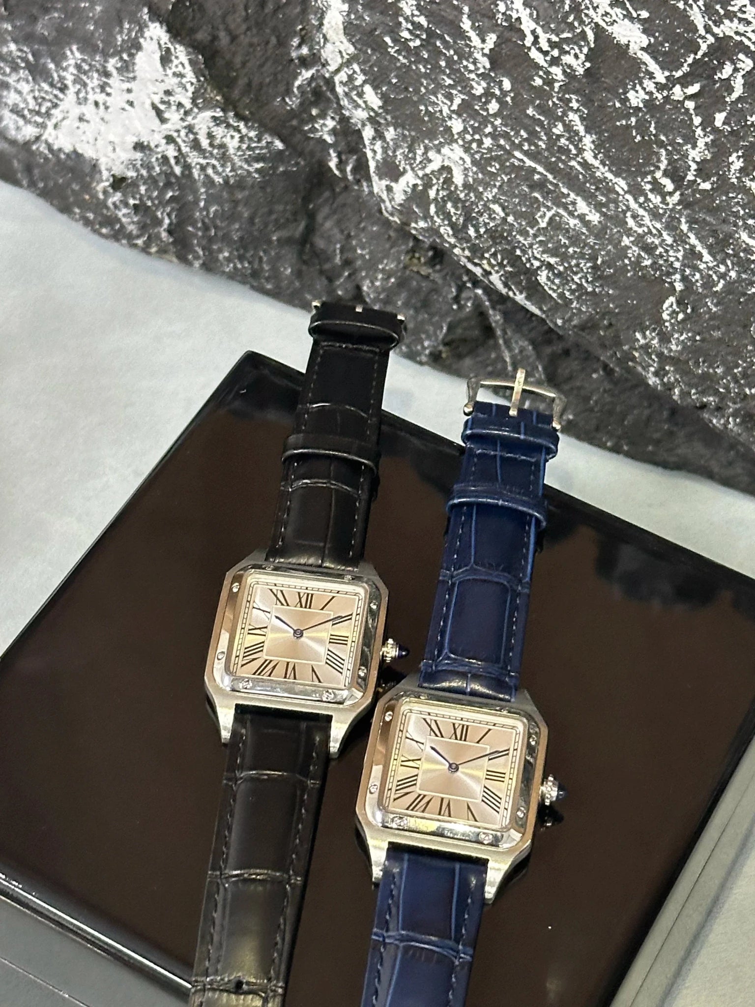New Luxury Men's Quartz Watch Square Roman Numeral Dial Trendy Casual Business Watch Leather Strap Japanese Movement Stainless - Tara's Tiny Treasures