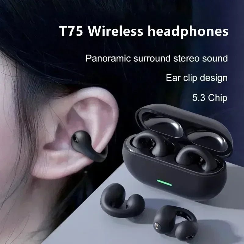 New Original T75 Bone Conduction Wireless Bluetooth 5.3 Headphones Sports Earphones HiFi Sound Quality Waterproof TWS Headset - Tara's Tiny Treasures