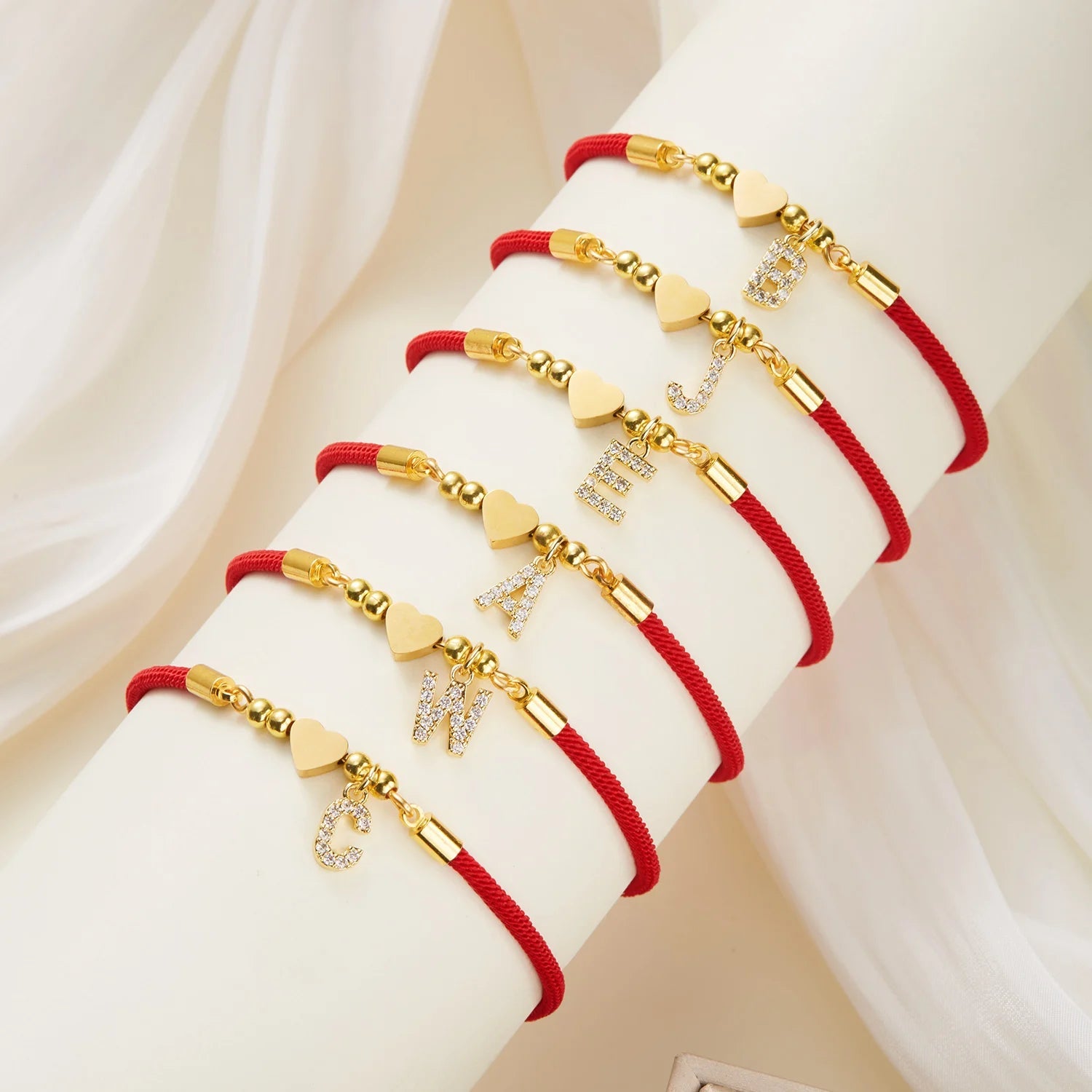 New Stainless Steel Gold Color Heart A-Z Initial Letter Bracelet Men Luck Red Rope Charm Bracelet For Women Men Jewelry Gift - Tara's Tiny Treasures