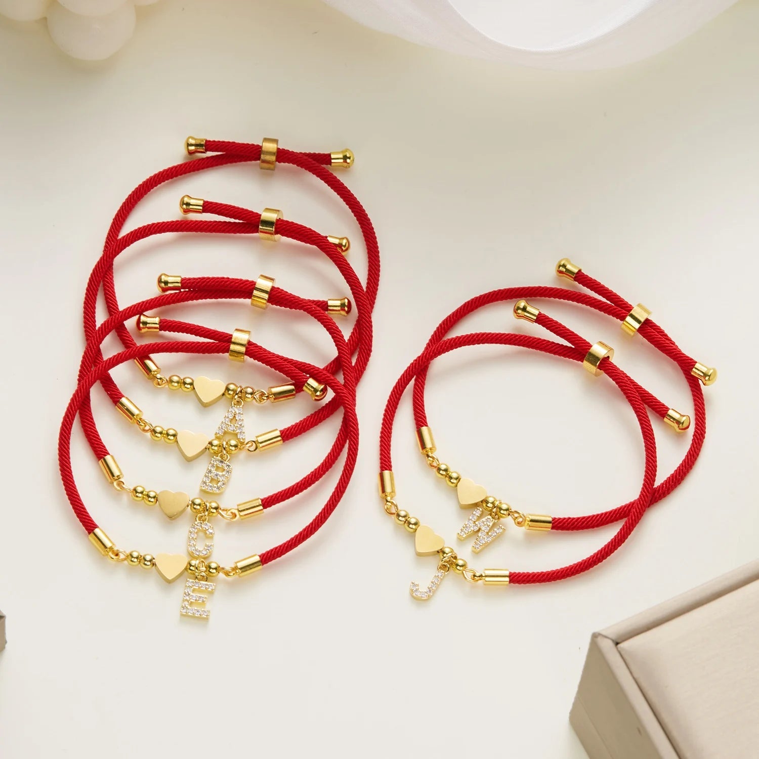 New Stainless Steel Gold Color Heart A-Z Initial Letter Bracelet Men Luck Red Rope Charm Bracelet For Women Men Jewelry Gift - Tara's Tiny Treasures