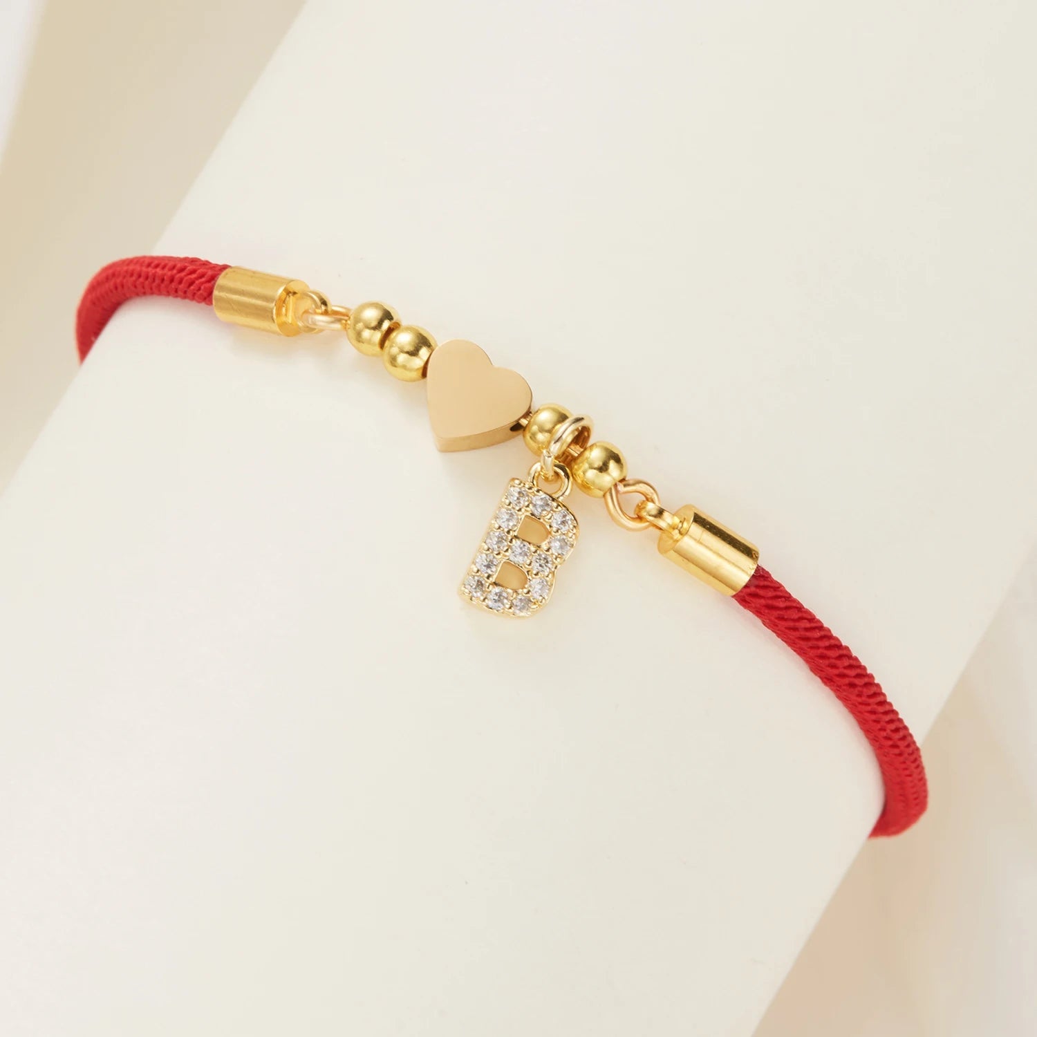 New Stainless Steel Gold Color Heart A-Z Initial Letter Bracelet Men Luck Red Rope Charm Bracelet For Women Men Jewelry Gift - Tara's Tiny Treasures