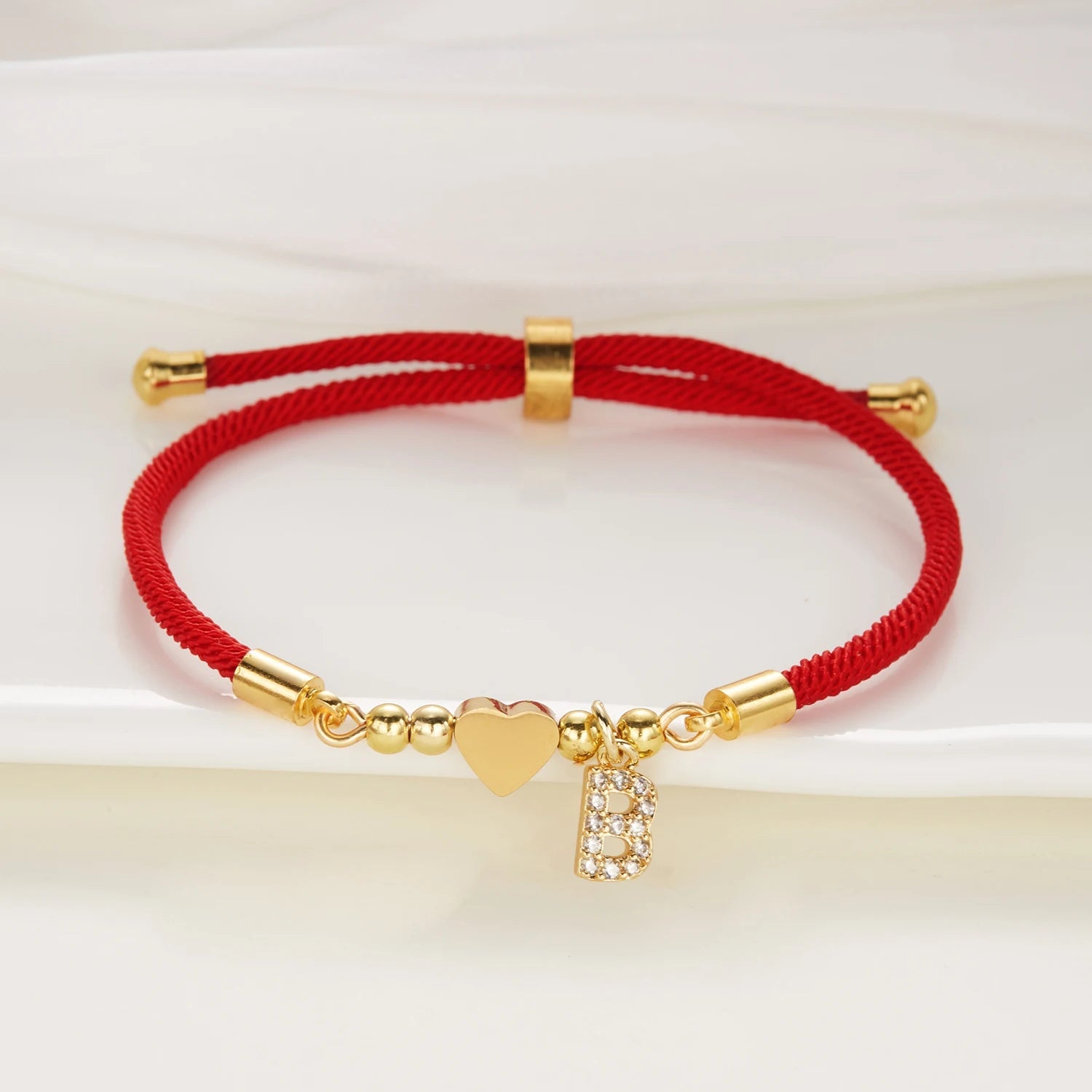New Stainless Steel Gold Color Heart A-Z Initial Letter Bracelet Men Luck Red Rope Charm Bracelet For Women Men Jewelry Gift - Tara's Tiny Treasures