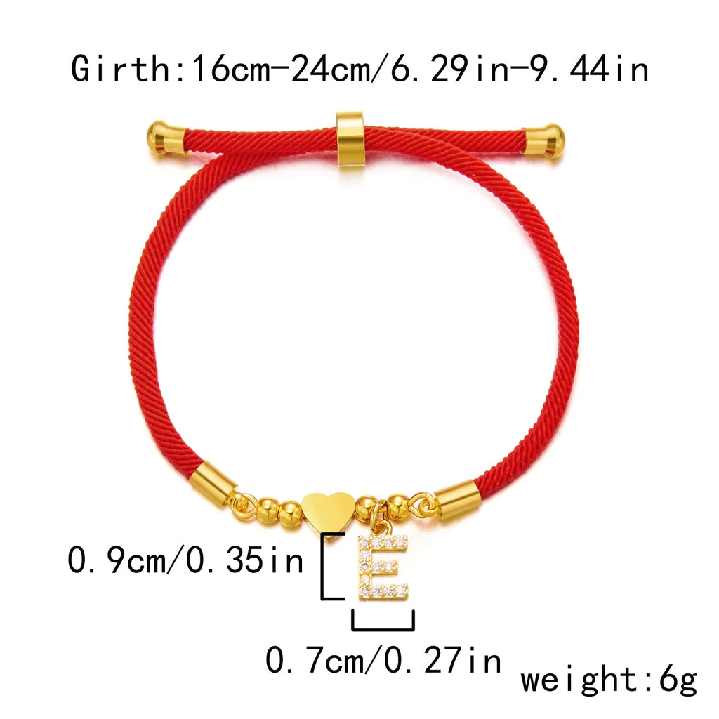 New Stainless Steel Gold Color Heart A-Z Initial Letter Bracelet Men Luck Red Rope Charm Bracelet For Women Men Jewelry Gift - Tara's Tiny Treasures