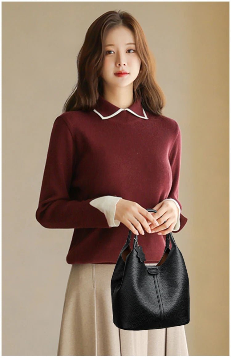 New Trendy Casual Soft PU Women's Handbags Solid Color Large Capacity Female Shoulder Bags Retro Tote Bags For Commute Shopping - Tara's Tiny Treasures