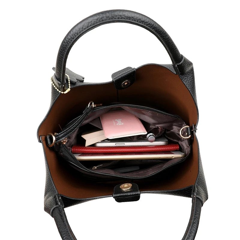 New Trendy Casual Soft PU Women's Handbags Solid Color Large Capacity Female Shoulder Bags Retro Tote Bags For Commute Shopping - Tara's Tiny Treasures