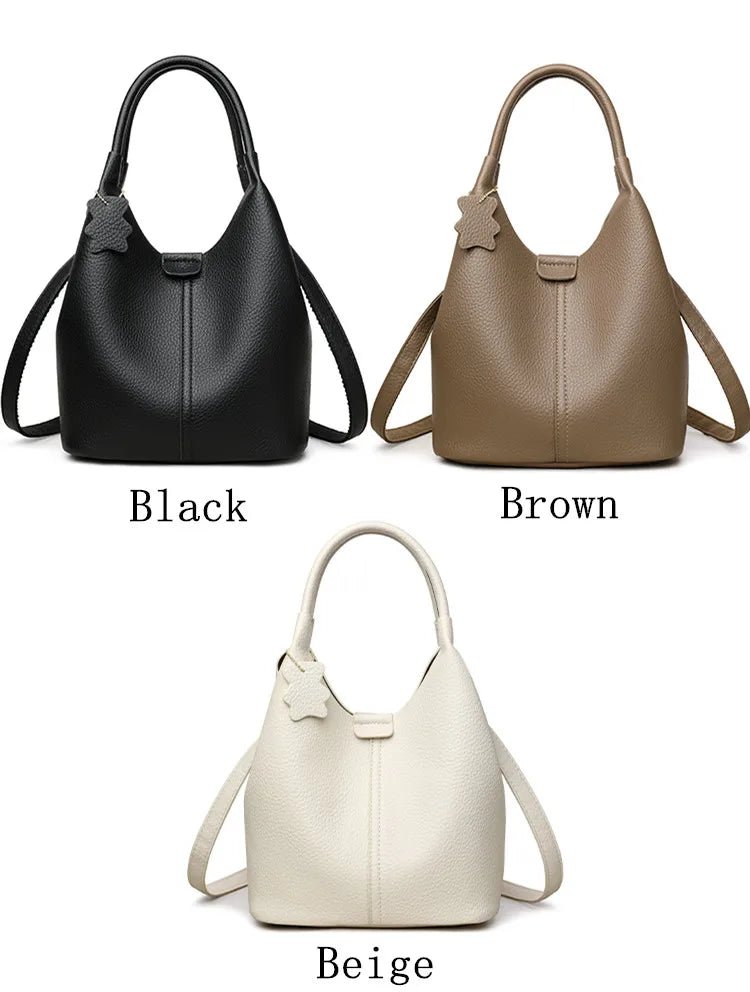New Trendy Casual Soft PU Women's Handbags Solid Color Large Capacity Female Shoulder Bags Retro Tote Bags For Commute Shopping - Tara's Tiny Treasures