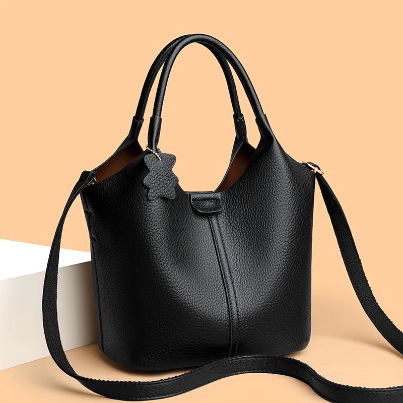 New Trendy Casual Soft PU Women's Handbags Solid Color Large Capacity Female Shoulder Bags Retro Tote Bags For Commute Shopping - Tara's Tiny Treasures