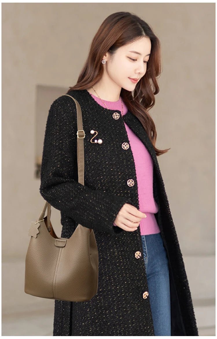 New Trendy Casual Soft PU Women's Handbags Solid Color Large Capacity Female Shoulder Bags Retro Tote Bags For Commute Shopping - Tara's Tiny Treasures