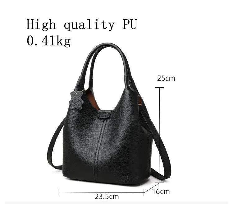 New Trendy Casual Soft PU Women's Handbags Solid Color Large Capacity Female Shoulder Bags Retro Tote Bags For Commute Shopping - Tara's Tiny Treasures