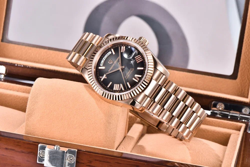 New Watch man PAGANI DESIGN D36 gold Rose Luxury automatic mechanical waterproof glass Sapphire AR stainless steel Date gift Man - Tara's Tiny Treasures