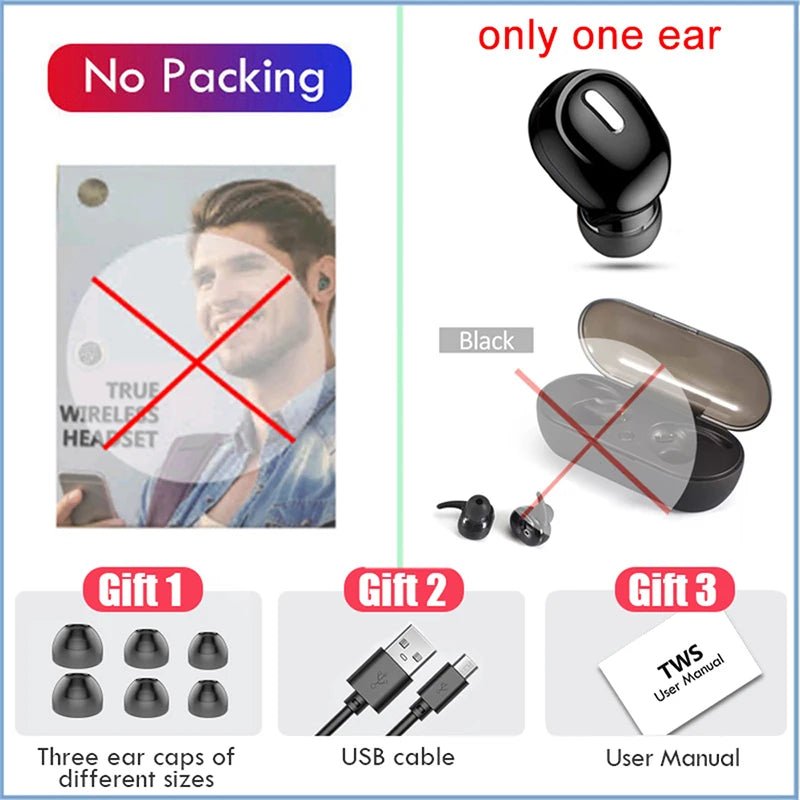 New Wireless Earphones Bluetooth 5.0 Headphones With Mic in-Ear Sports Waterproof TWS Earbuds Bluetooth Handsfree Single Headset - Tara's Tiny Treasures