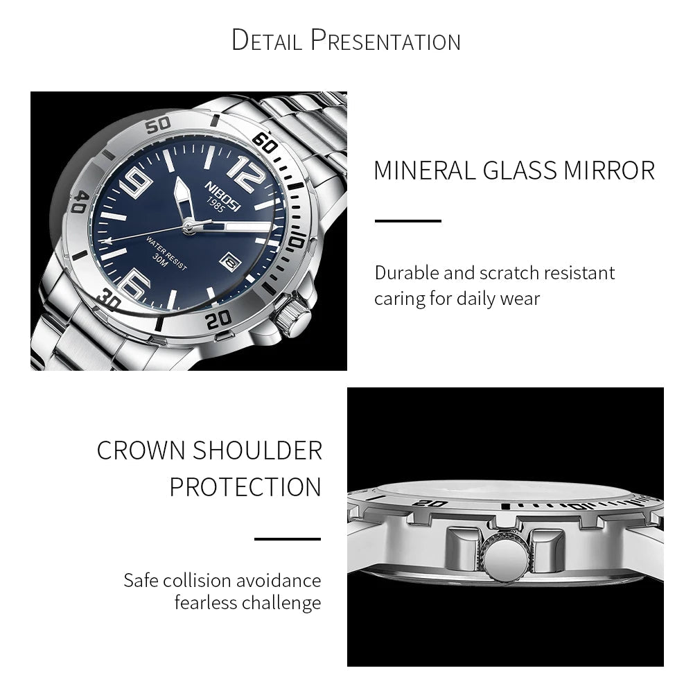 NIBOSI Brand Watch Men Luxury Brand Business Luminous Waterproof Male Clock Calendar Man Quartz Wristwatches Relogio Masculino - Tara's Tiny Treasures