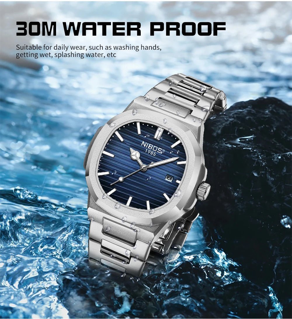 NIBOSI Top Brand Luxury Mens Watches Stainless Steel Quartz Watches For Men Waterproof Sport Watch Men Relogio Masculino - Tara's Tiny Treasures