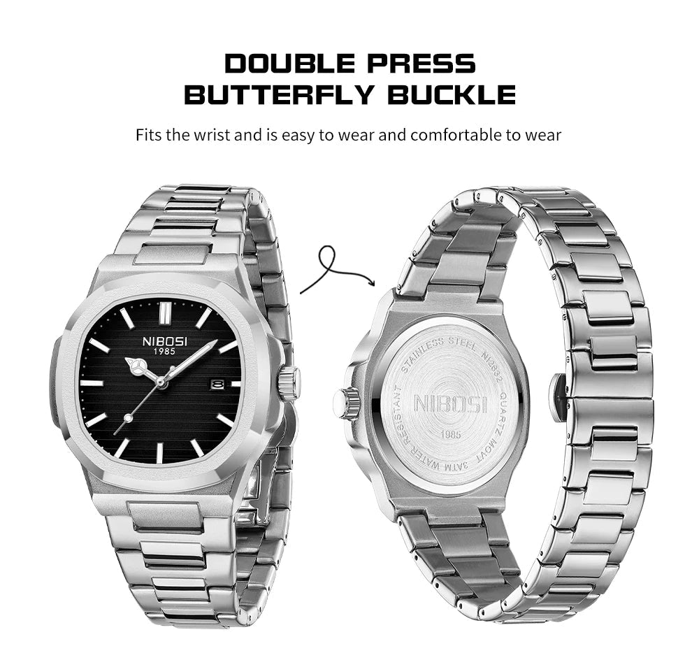 NIBOSI Top Brand Luxury Mens Watches Stainless Steel Quartz Watches For Men Waterproof Sport Watch Men Relogio Masculino - Tara's Tiny Treasures