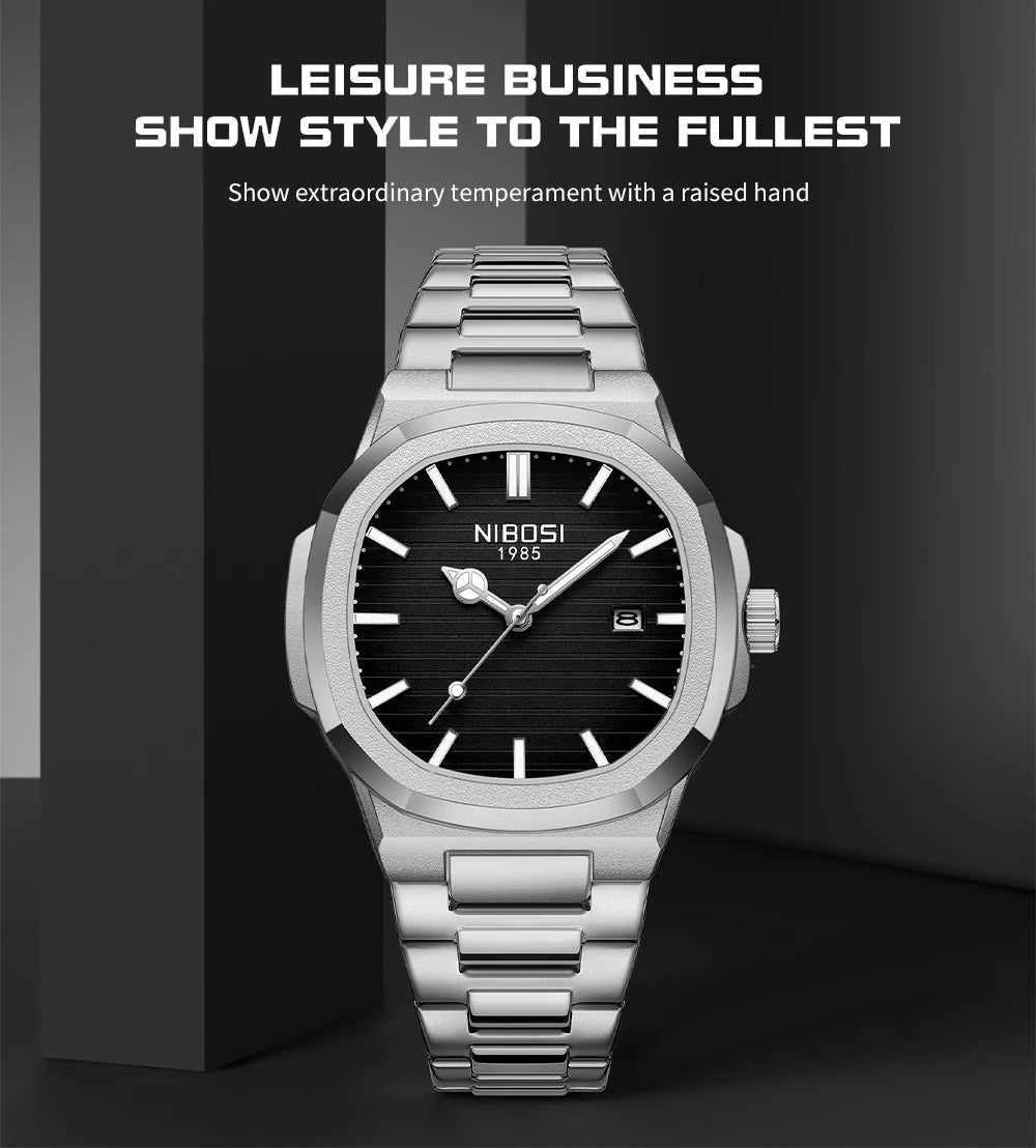 NIBOSI Top Brand Luxury Mens Watches Stainless Steel Quartz Watches For Men Waterproof Sport Watch Men Relogio Masculino - Tara's Tiny Treasures