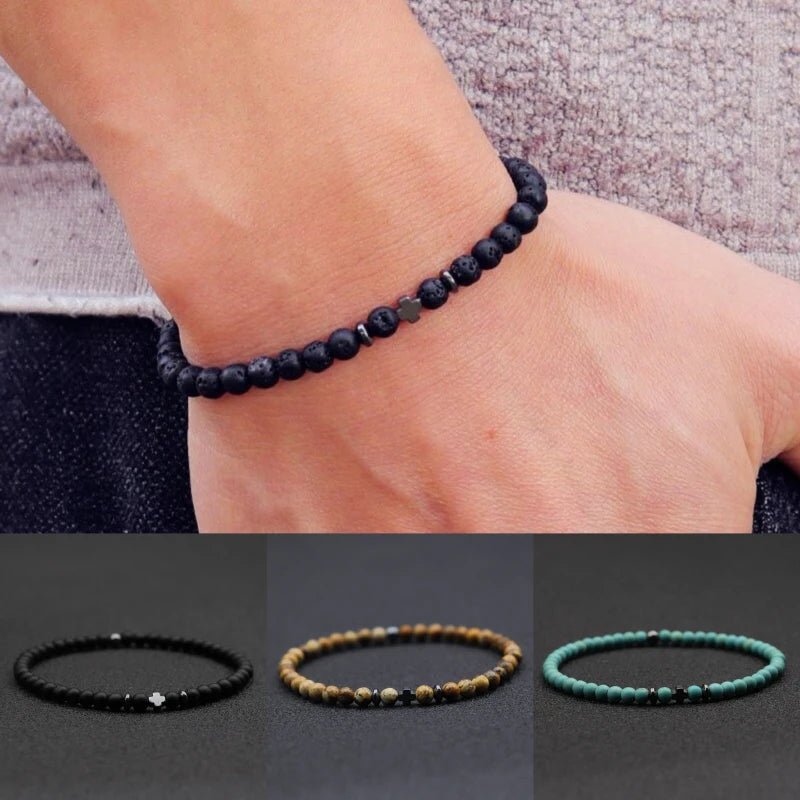 Noter Men Bracelet 6 Colors 4mm Beads Strand Braslet Natural Hematite Stone Healing Braclet Meditation Yoga Accessories Joias - Tara's Tiny Treasures
