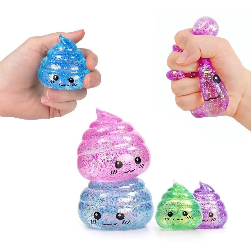 Novelty Squishy Poo Stress Ball Squishies Toys Glitter Funny Stretch Squeeze Fidget Toys for Kids Adults Fool's Day Prank Gift - Tara's Tiny Treasures
