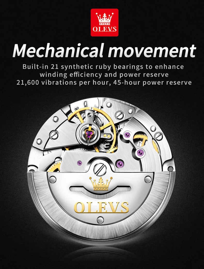 OLEVS9946 Mens Watch Original Automatic Mechanical Watch For Man Waterproof Luminous Stainless Steel Reloj Dual Calendar Display - Tara's Tiny Treasures