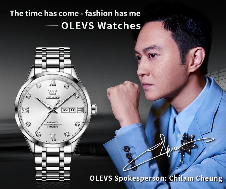 OLEVS9946 Mens Watch Original Automatic Mechanical Watch For Man Waterproof Luminous Stainless Steel Reloj Dual Calendar Display - Tara's Tiny Treasures
