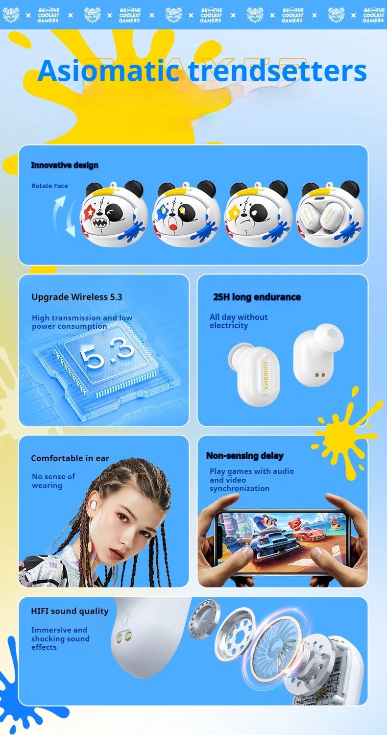 ONIKUMA T20 Gaming Headset 2025New Wireless Rotating Flip-Top Design Earbuds HiFi Stereo In-Ear Touch Control Headphone with Mic - Tara's Tiny Treasures