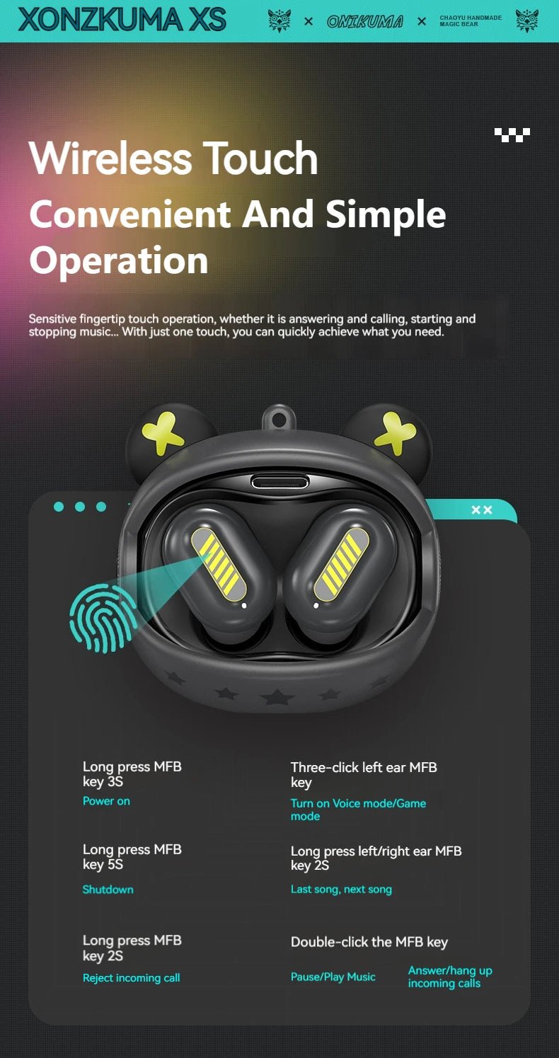 ONIKUMA T20 Gaming Headset 2025New Wireless Rotating Flip-Top Design Earbuds HiFi Stereo In-Ear Touch Control Headphone with Mic - Tara's Tiny Treasures