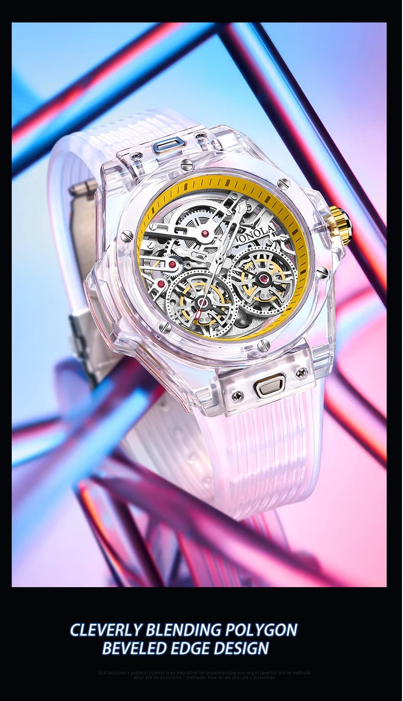 ONOLA 3835 Advanced Fashion Hollow Transparent Fully Automatic Men's Mechanical Watch with Dual Flywheels Design for Men's Clock - Tara's Tiny Treasures