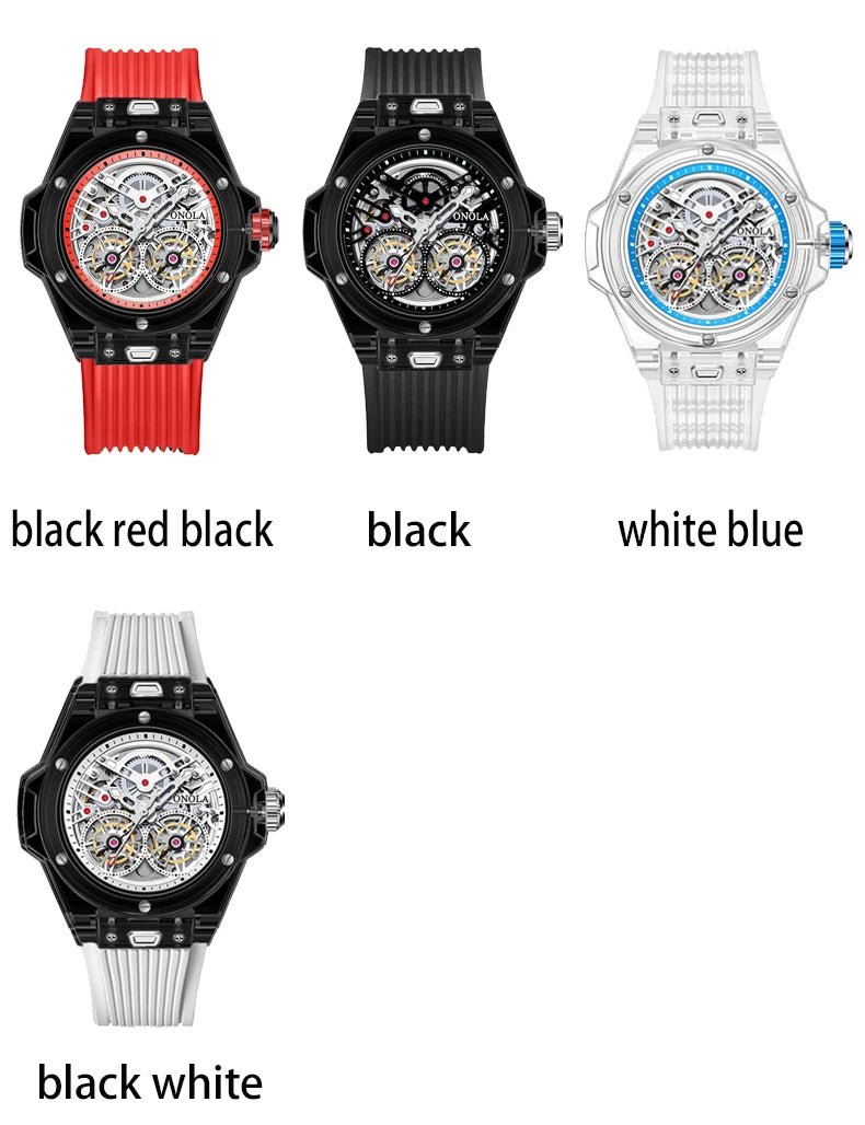 ONOLA 3835 Advanced Fashion Hollow Transparent Fully Automatic Men's Mechanical Watch with Dual Flywheels Design for Men's Clock - Tara's Tiny Treasures