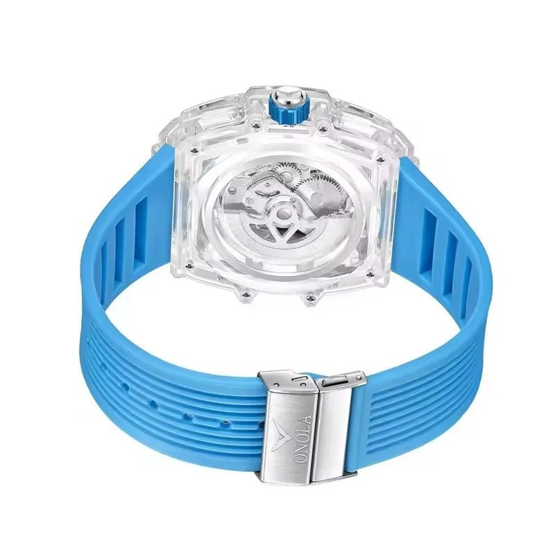ONOLA 3835 Advanced Fashion Hollow Transparent Fully Automatic Men's Mechanical Watch with Dual Flywheels Design for Men's Clock - Tara's Tiny Treasures