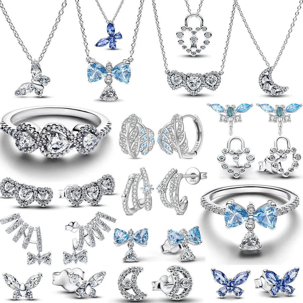 Original 925 Sterling Silver Charms Pendant Blue Bow Suit Bead For Wome Rings Earrings Necklace DIY Bracelet Fine Jewellery Gift - Tara's Tiny Treasures