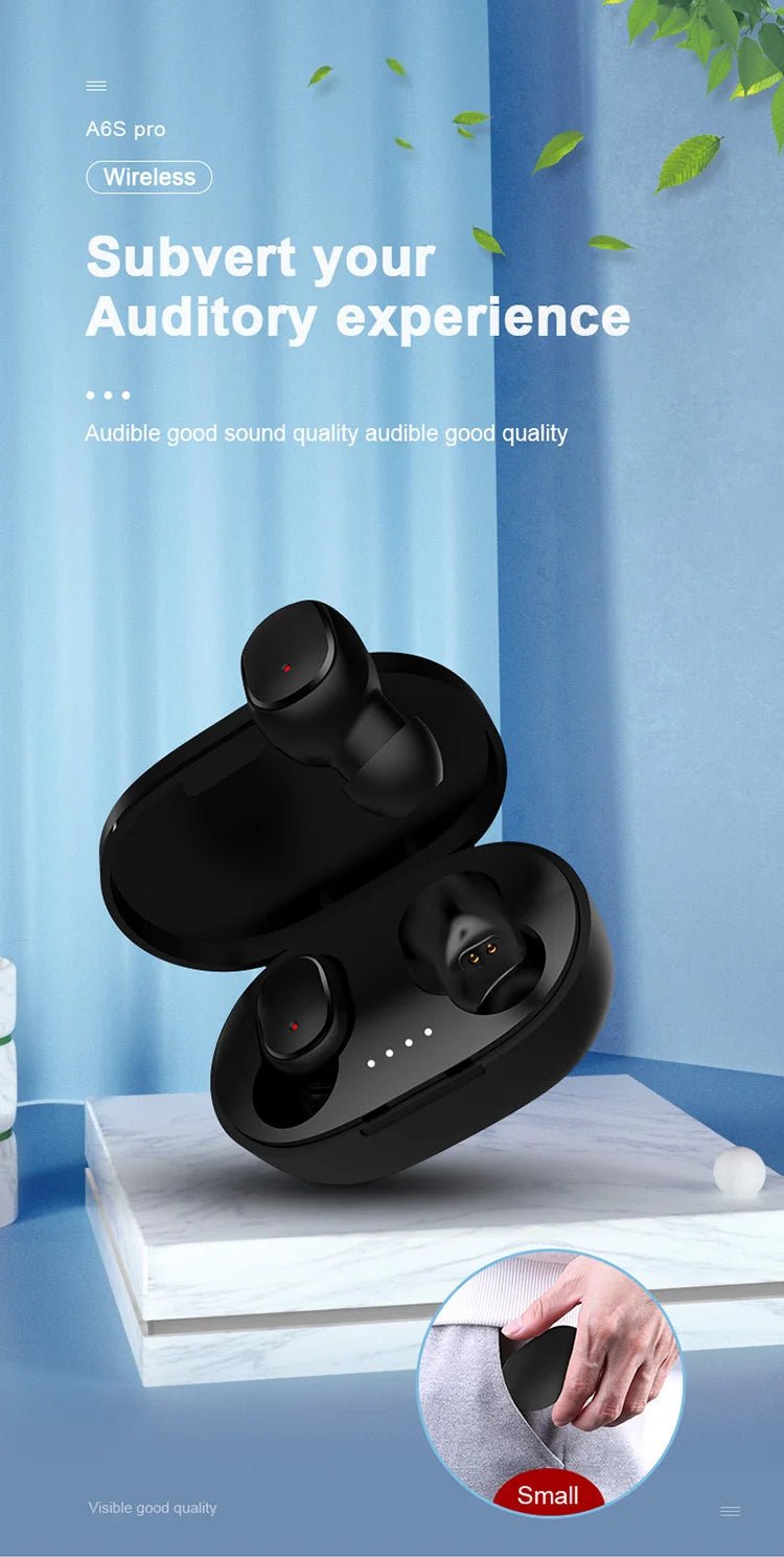 Original A6S TWS Headset Wireless Earphones Bluetooth Headphones Sport Stereo Fone Bluetooth Earbuds for Xiaomi Huawei iPhone - Tara's Tiny Treasures