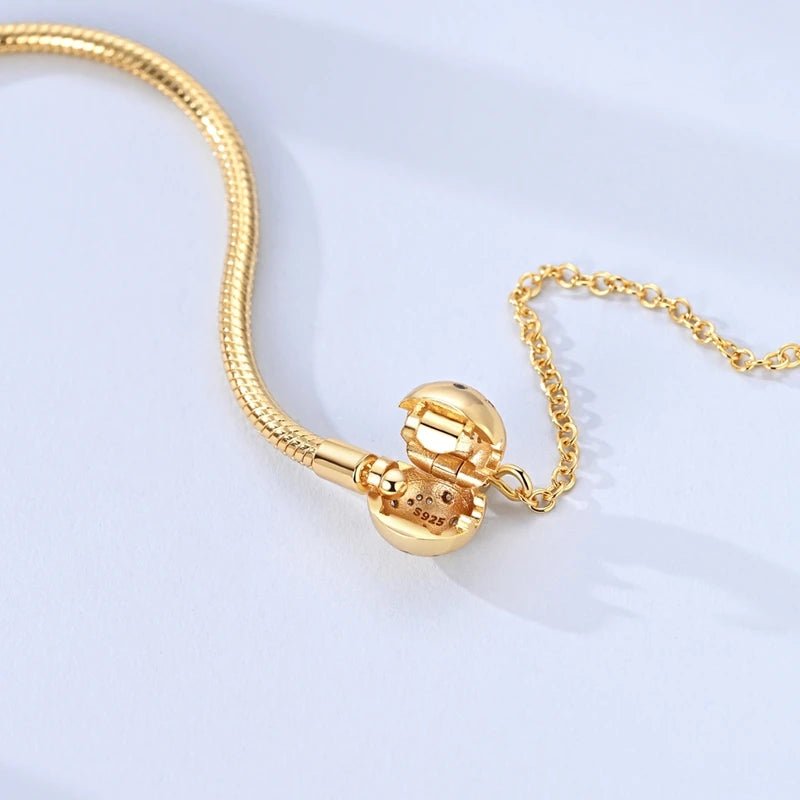 Original Bracelet 925 Sterling Silver Charm Bracelet 17-20CM Golden Heart Love Key Clover Bracelet Bangle Women Jewelry Gift - Tara's Tiny Treasures