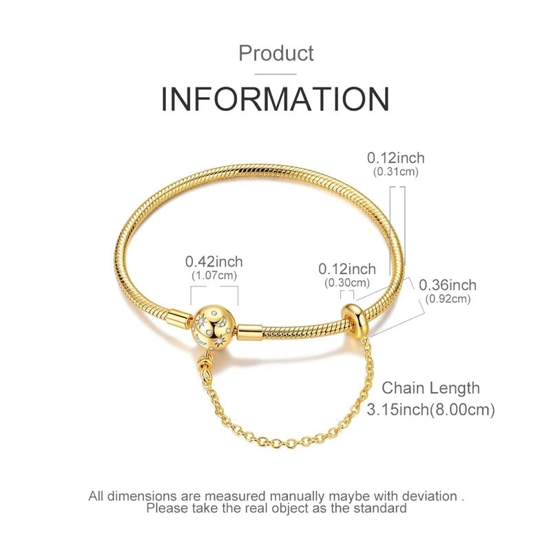 Original Bracelet 925 Sterling Silver Charm Bracelet 17-20CM Golden Heart Love Key Clover Bracelet Bangle Women Jewelry Gift - Tara's Tiny Treasures