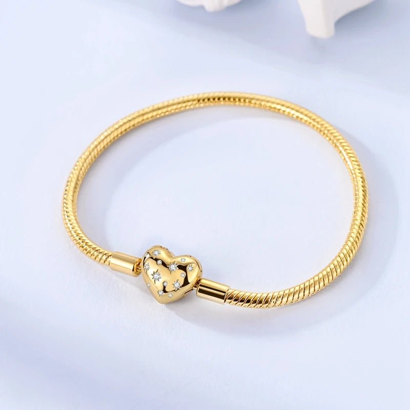 Original Bracelet 925 Sterling Silver Charm Bracelet 17-20CM Golden Heart Love Key Clover Bracelet Bangle Women Jewelry Gift - Tara's Tiny Treasures