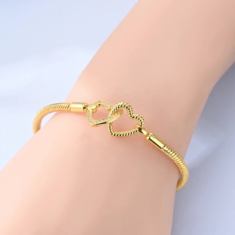 Original Bracelet 925 Sterling Silver Charm Bracelet 17-20CM Golden Heart Love Key Clover Bracelet Bangle Women Jewelry Gift - Tara's Tiny Treasures