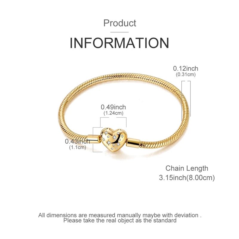 Original Bracelet 925 Sterling Silver Charm Bracelet 17-20CM Golden Heart Love Key Clover Bracelet Bangle Women Jewelry Gift - Tara's Tiny Treasures