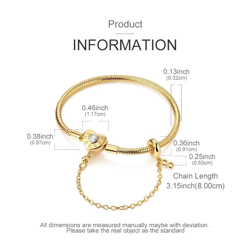 Original Bracelet 925 Sterling Silver Charm Bracelet 17-20CM Golden Heart Love Key Clover Bracelet Bangle Women Jewelry Gift - Tara's Tiny Treasures