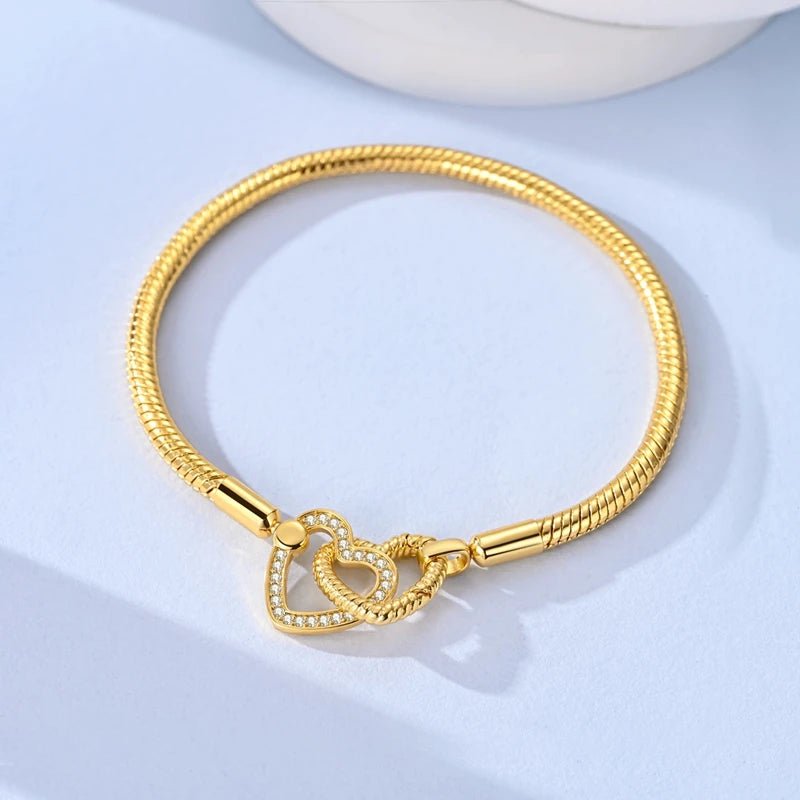 Original Bracelet 925 Sterling Silver Charm Bracelet 17-20CM Golden Heart Love Key Clover Bracelet Bangle Women Jewelry Gift - Tara's Tiny Treasures