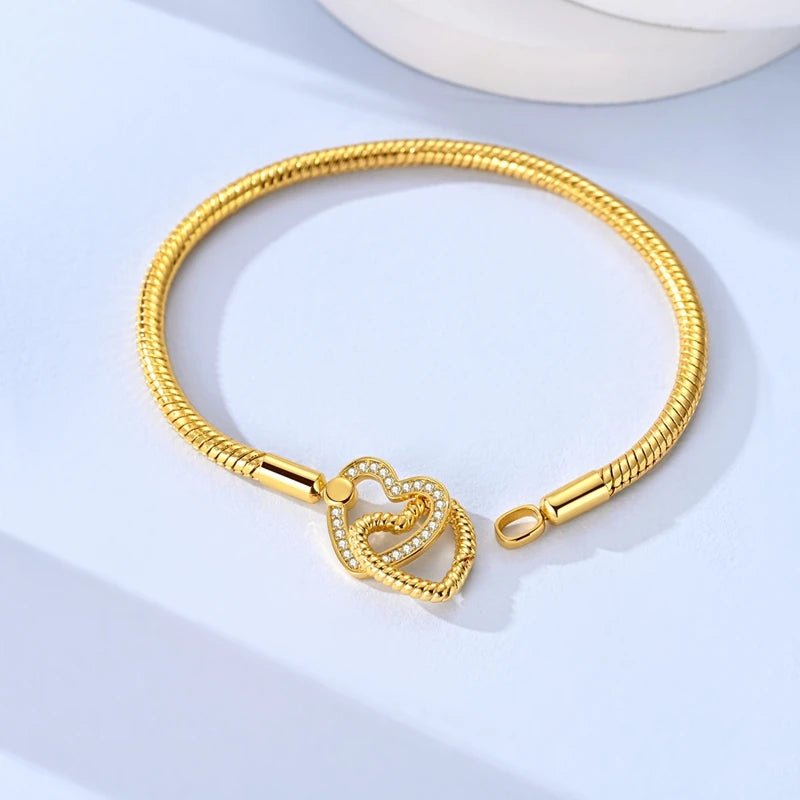 Original Bracelet 925 Sterling Silver Charm Bracelet 17-20CM Golden Heart Love Key Clover Bracelet Bangle Women Jewelry Gift - Tara's Tiny Treasures